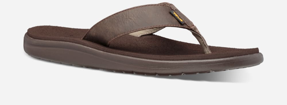 Men's Teva Voya Leather Flip Flops Chocolate Brown | USA-2087