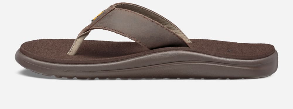 Men's Teva Voya Leather Flip Flops Chocolate Brown | USA-2087