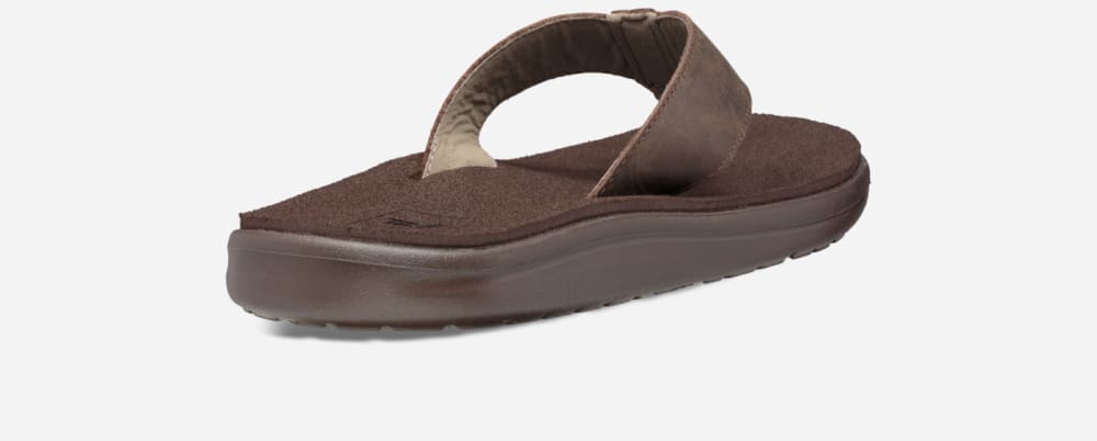 Men's Teva Voya Leather Flip Flops Chocolate Brown | USA-2087