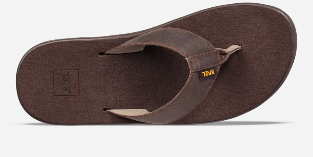 Men's Teva Voya Leather Flip Flops Chocolate Brown | USA-2087