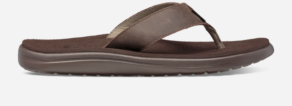 Men\'s Teva Voya Leather Flip Flops Chocolate Brown | USA-2087