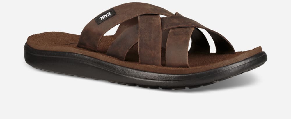 Men's Teva Voya Leather Slide Brown | USA-7465