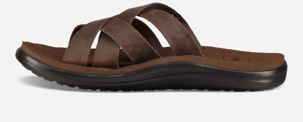 Men's Teva Voya Leather Slide Brown | USA-7465