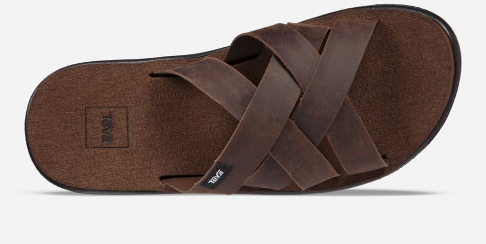 Men's Teva Voya Leather Slide Brown | USA-7465