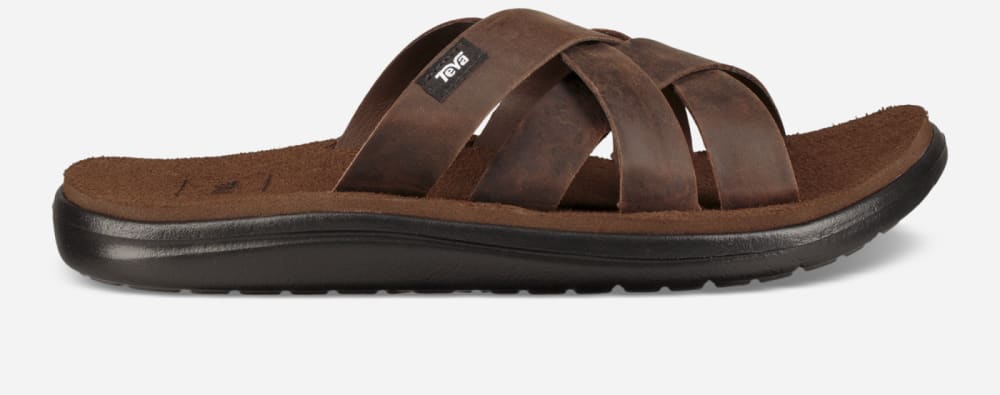 Men\'s Teva Voya Leather Slide Brown | USA-7465