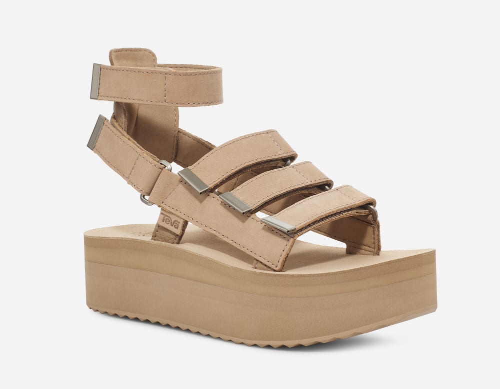 Women's Teva Flatform Mevia Leather Platform Sandals Apricot | USA-3810