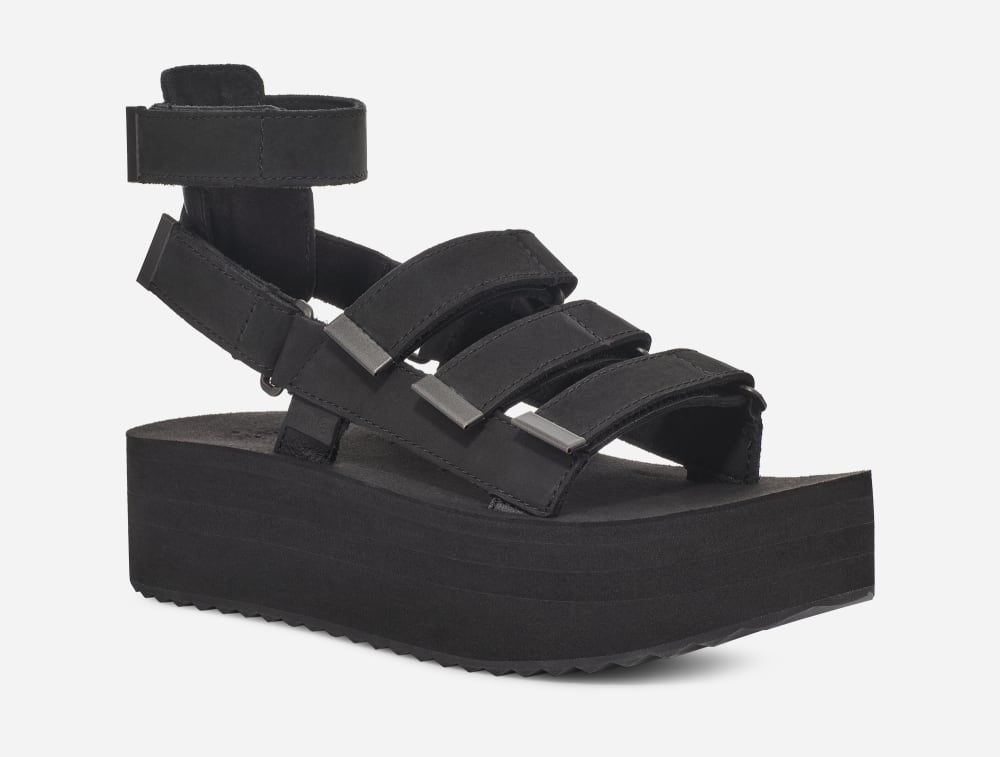 Women's Teva Flatform Mevia Leather Platform Sandals Black | USA-9657