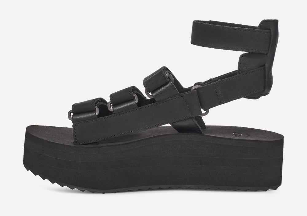 Women's Teva Flatform Mevia Leather Platform Sandals Black | USA-9657