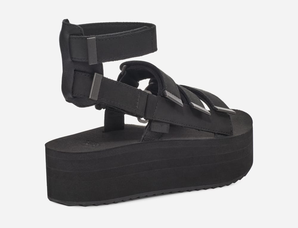 Women's Teva Flatform Mevia Leather Platform Sandals Black | USA-9657