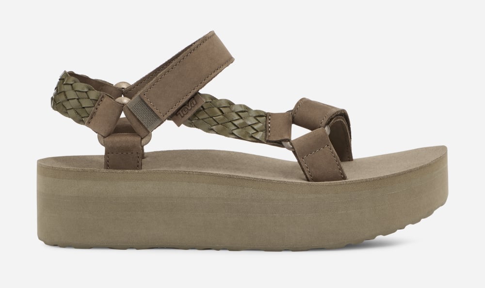 Women\'s Teva Flatform Universal Interweave Platform Sandals Olive | USA-8573