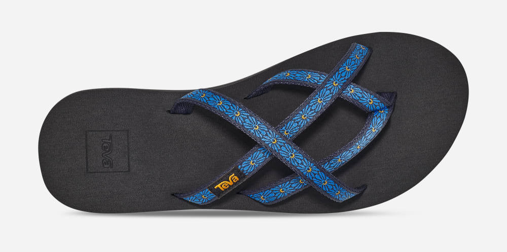 Women's Teva Olowahu Flip Flops Flower Navy | USA-3761