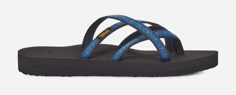 Women\'s Teva Olowahu Flip Flops Flower Navy | USA-3761