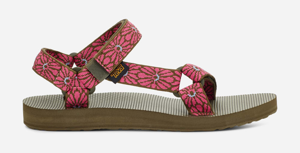 Women\'s Teva Original Universal Sandals Flower Dark Olive Fuchsia | USA-6782