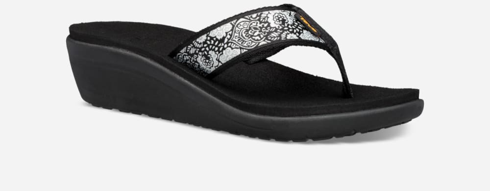 Women's Teva Voya Wedge Flip Flops Black / White / Silver | USA-6834