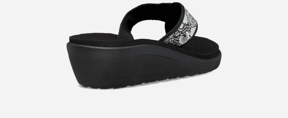 Women's Teva Voya Wedge Flip Flops Black / White / Silver | USA-6834