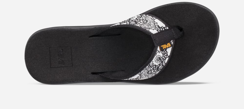 Women's Teva Voya Wedge Flip Flops Black / White / Silver | USA-6834