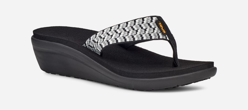 Women's Teva Voya Wedge Flip Flops Black / White | USA-9804