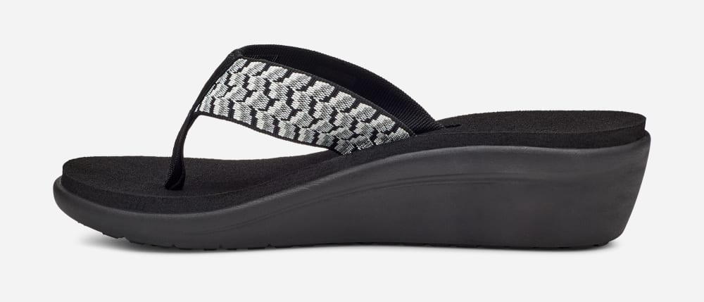 Women's Teva Voya Wedge Flip Flops Black / White | USA-9804