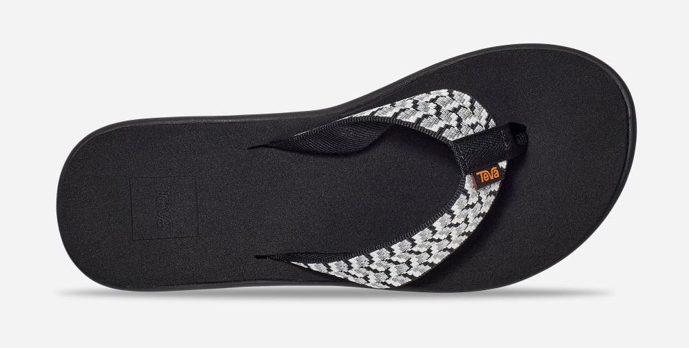 Women's Teva Voya Wedge Flip Flops Black / White | USA-9804