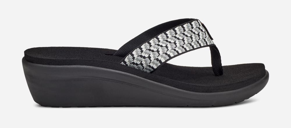 Women\'s Teva Voya Wedge Flip Flops Black / White | USA-9804