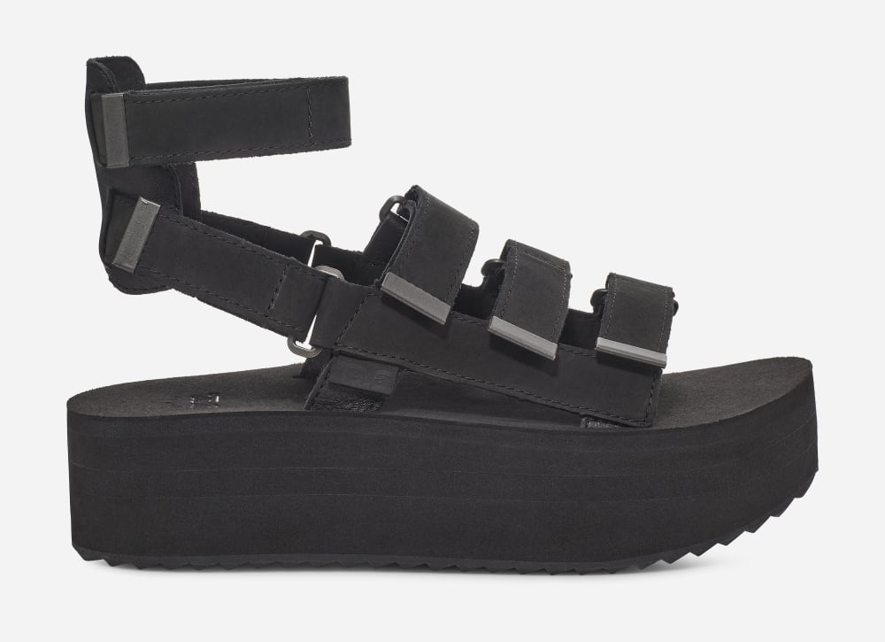 Women's Teva Flatform Mevia Leather Platform Sandals Black | USA-9657